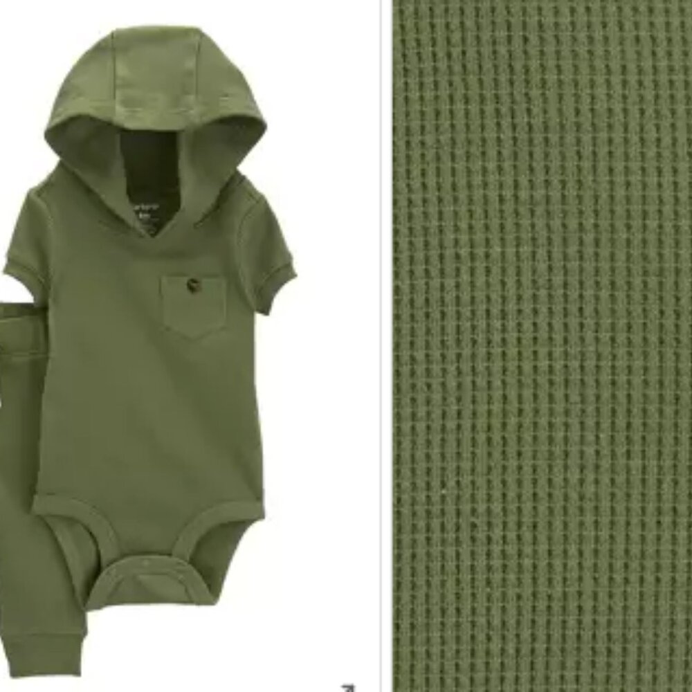 Baby Boys Hooded Thermal Bodysuit & Pants | 2 Piece Set | Olive Green